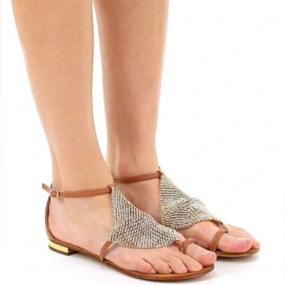 Lola Cruz Brown Rhinestone Leather Strappy Sandals size 40